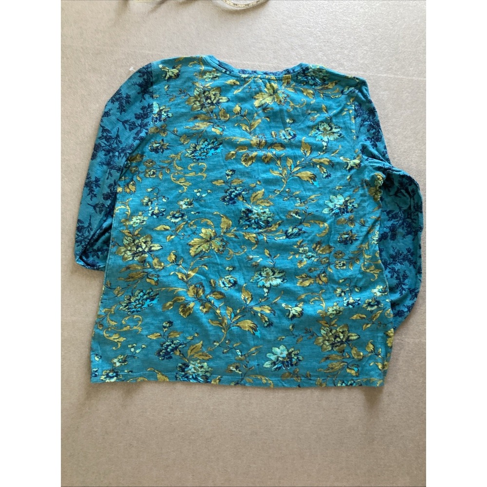 Sundance Floral Long Sleeve Shirt Sz L NWOT Teal Gold Tunic Stretch, Boho Casual - Picture 4 of 8